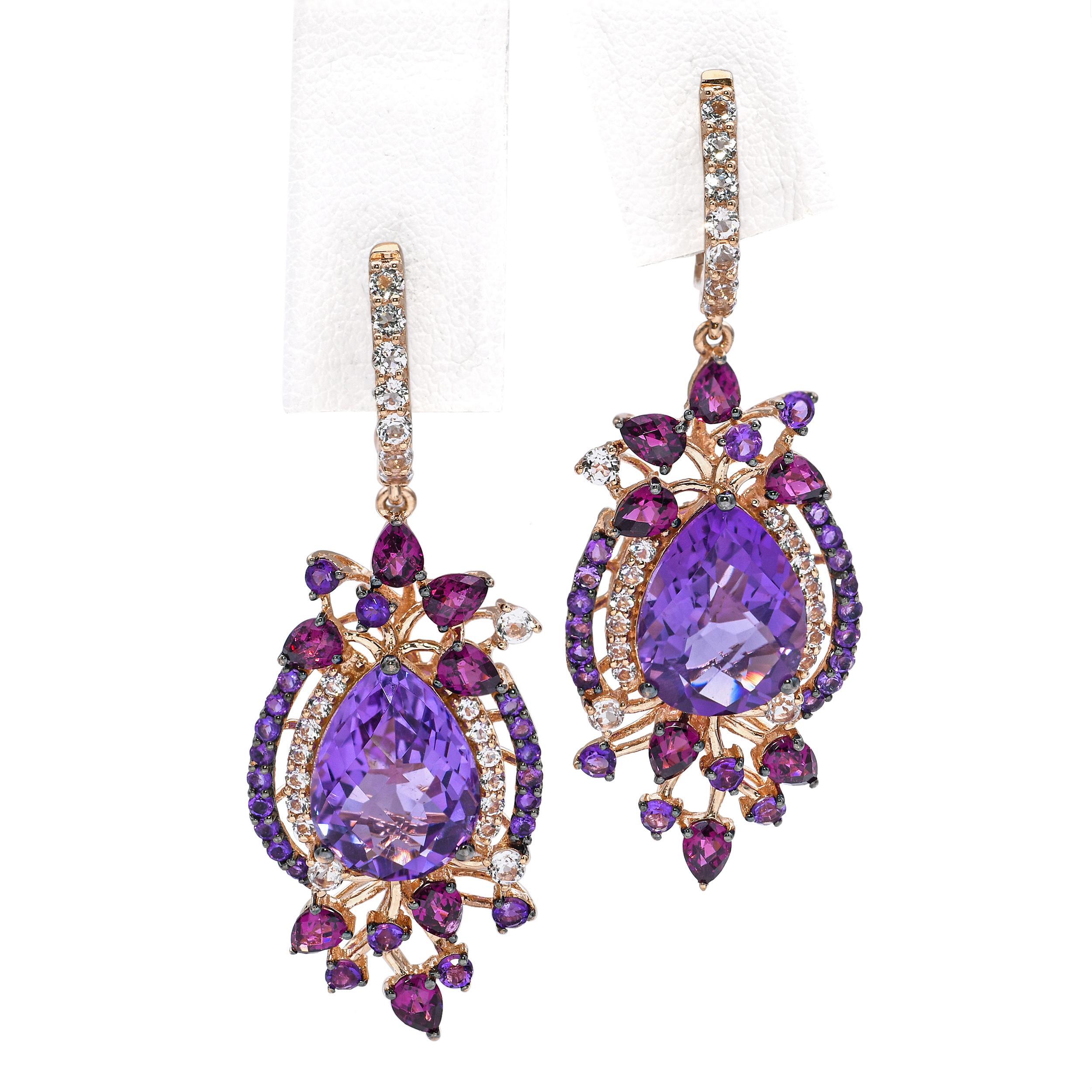 Women's LeVian 14k Rose Gold Floral Motif Semi Precious Gemstone Earrings For Sale