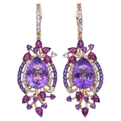 LeVian 14k Rose Gold Floral Motif Semi Precious Gemstone Earrings