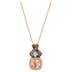 LeVian 14K Rose Gold Morganite Aquamarine Round Brown Diamond Pendant Necklace