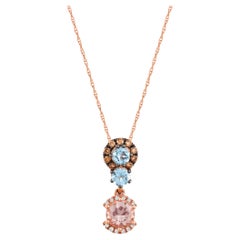 LeVian 14K Rose Gold Morganite Aquamarine White/Chocolate Diamond Halo Pendant