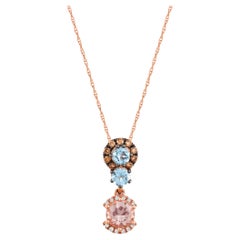 LeVian Pendentif en or rose 14 carats avec morganite, aigue-marine, diamant blanc/chocolate et halo de diamants