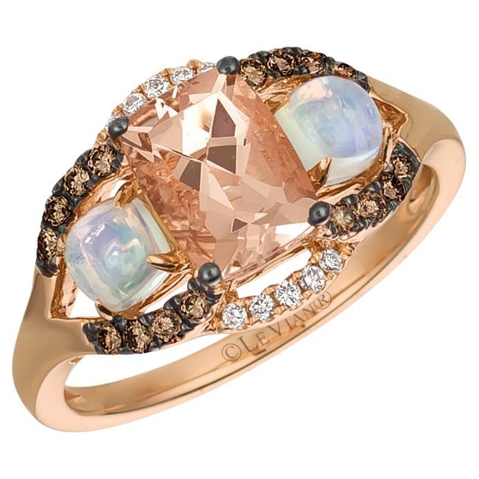 LeVian 14K Rose Gold Opal Cabochon White/Chocolate Diamond Fashion Ring