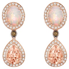 Le Vian 14K Rose Gold Morganite Opal Round Brown Chocolate Diamond Earrings