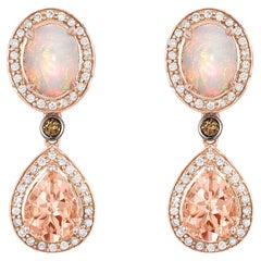 LeVian 14K Rose Gold Morganite Opal Round Brown Chocolate Diamond Earrings
