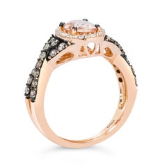 LeVian 14K Rose Gold Morganite Round Chocolate Brown Diamond Bridal Halo Ring