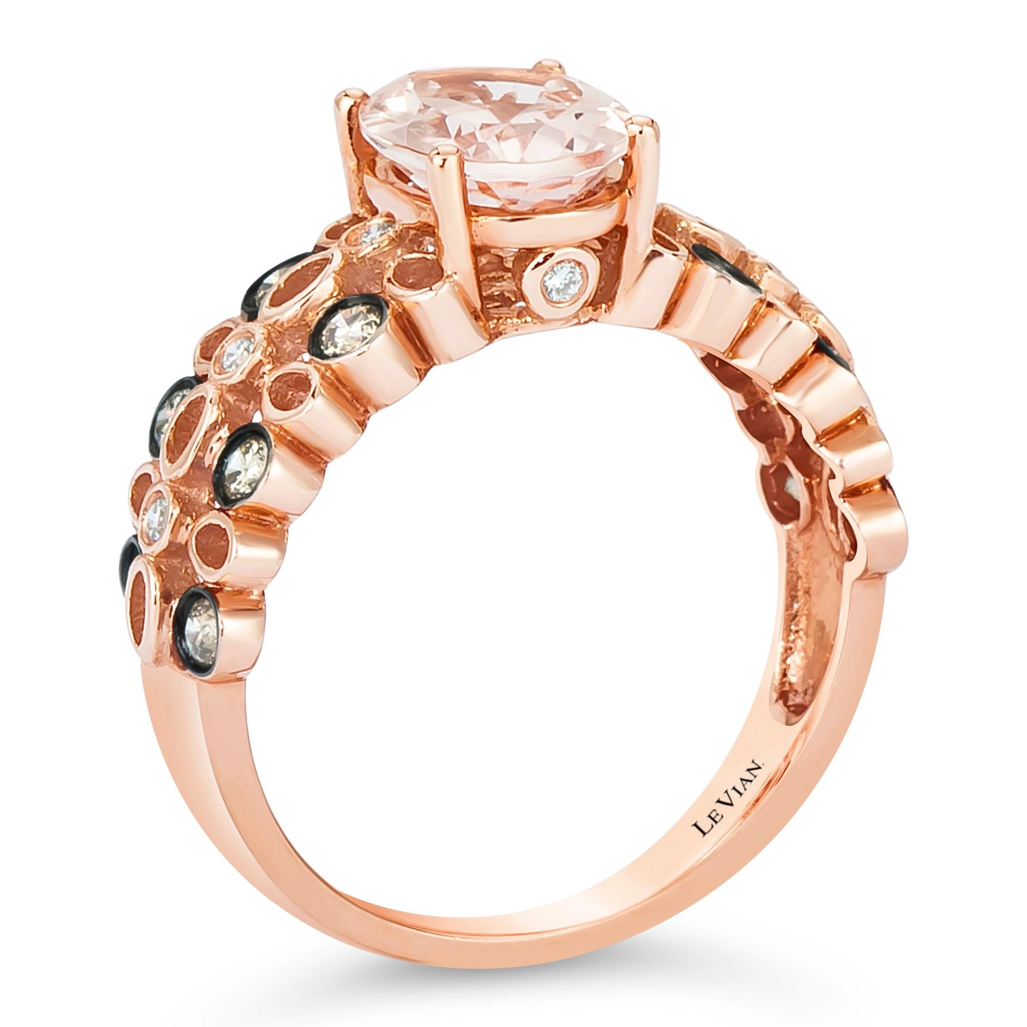 Levian 14K Rose Gold Morganite White Chocolate Diamond Engagement Ring Size 7

