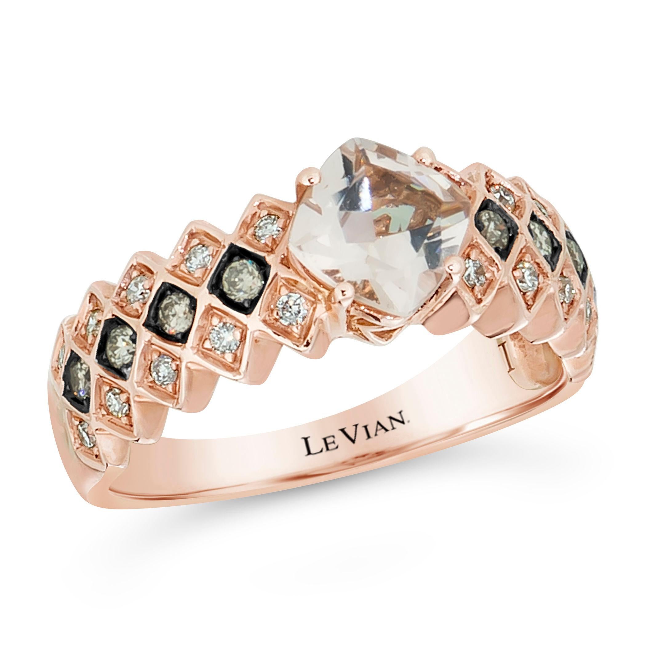 Women's or Men's Levian 14K Rose Gold Morganite White Chocolate Diamond Engagement Ring For Sale