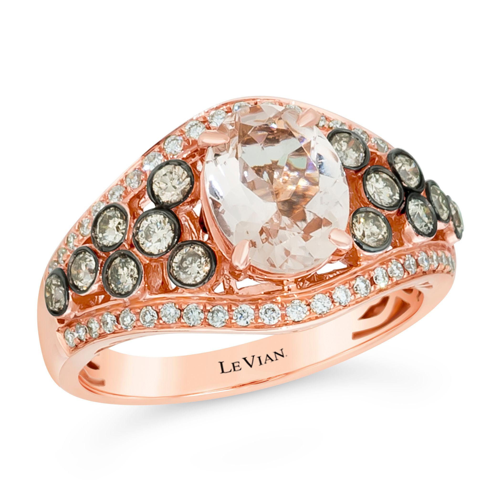 Women's or Men's Levian 14K Rose Gold Morganite White Chocolate Diamond Flared Fashion Ring For Sale