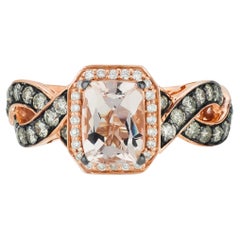 Levian 14K Rose Gold Morganite White Chocolate Diamond Halo Fashion Ring