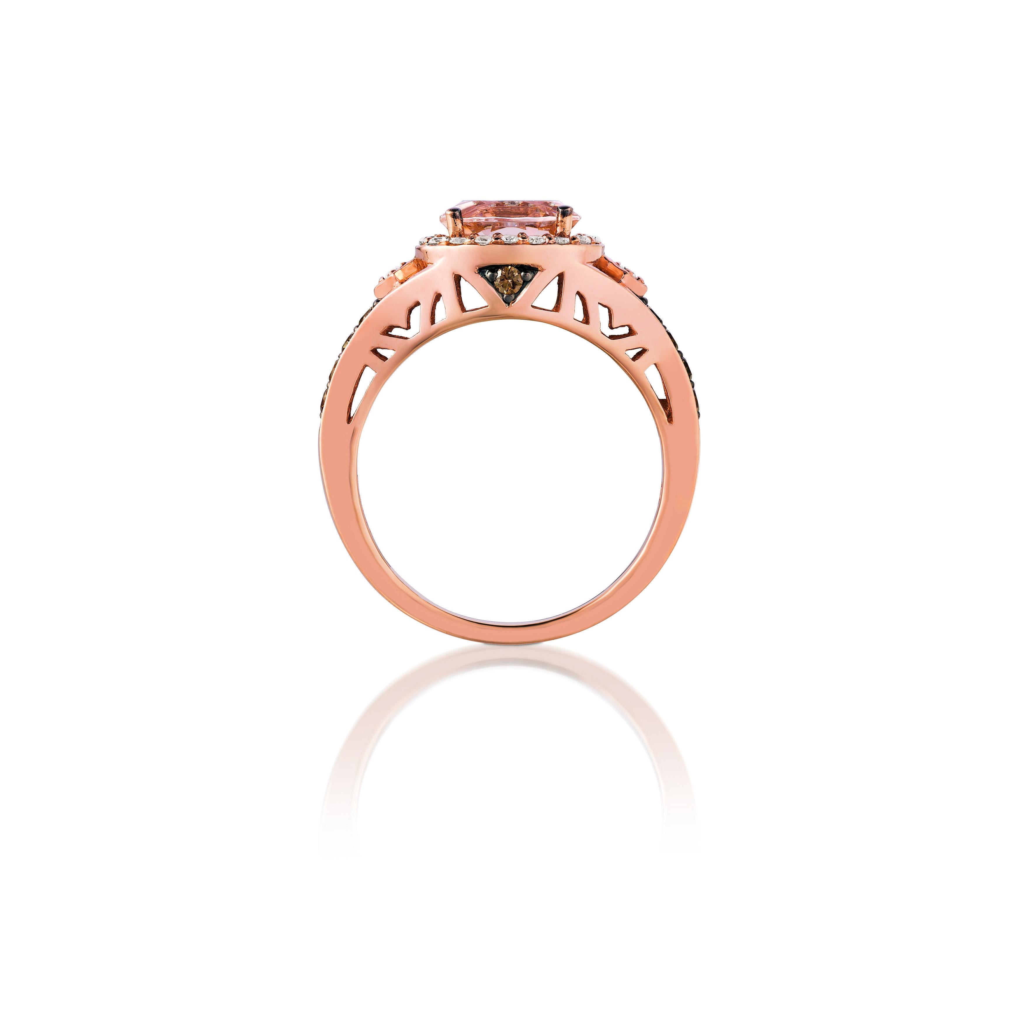 LeVian 14K Rose Gold Morganit weiß & Schokolade Diamant Halo Ring - Größe 6,5