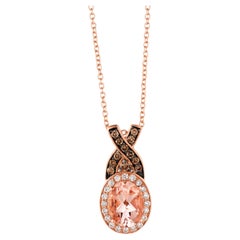 LeVian 14K Rose Gold Morganite White/Chocolate Diamond Ribbon Pendant Necklace