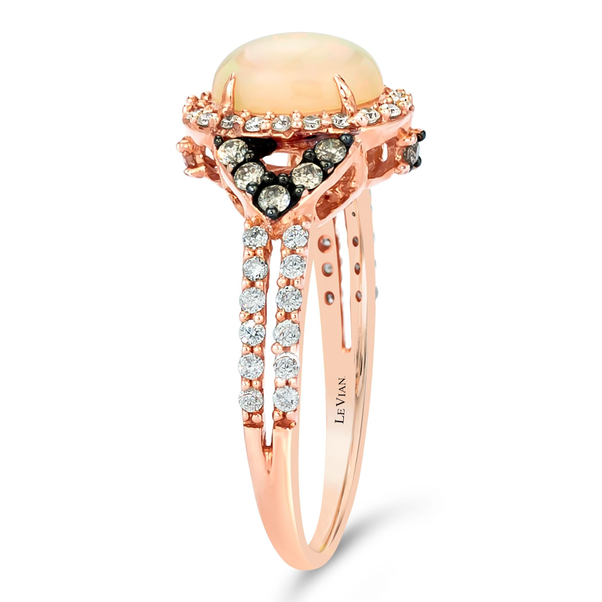 LeVian 14K Rose Gold Opal Cabochon Weiß/Schokolade Diamant Mode Ring Größe 5,5