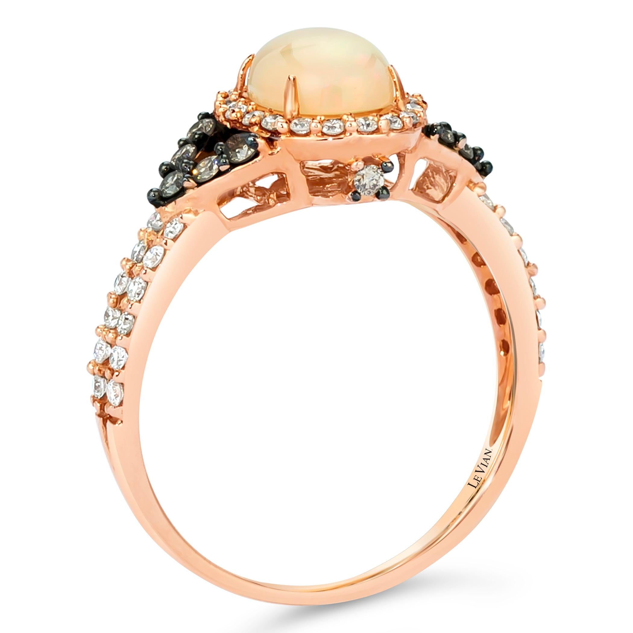 LeVian 14K Roségold Opal Cabochon Weiß/Chocolat Diamant Mode Ring im Zustand „Neu“ in Great Neck, NY