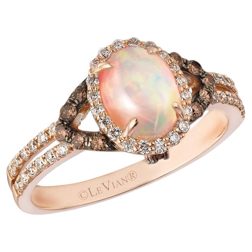 LeVian 14K Rose Gold Opal Cabochon White/Chocolate Diamond Fashion Ring