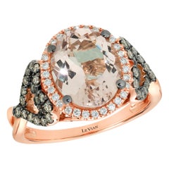 LeVian 14k Rose Gold Oval Morganite & Chocolate Diamond Halo Engagement Ring