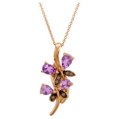 LeVian 14K Rose Gold Pink Amethyst Chocolate Brown Diamond Pendant Necklace