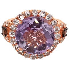 LeVian 14K Rose Gold Pink Amethyst Multi Gemstone Classic Cocktail Halo Ring