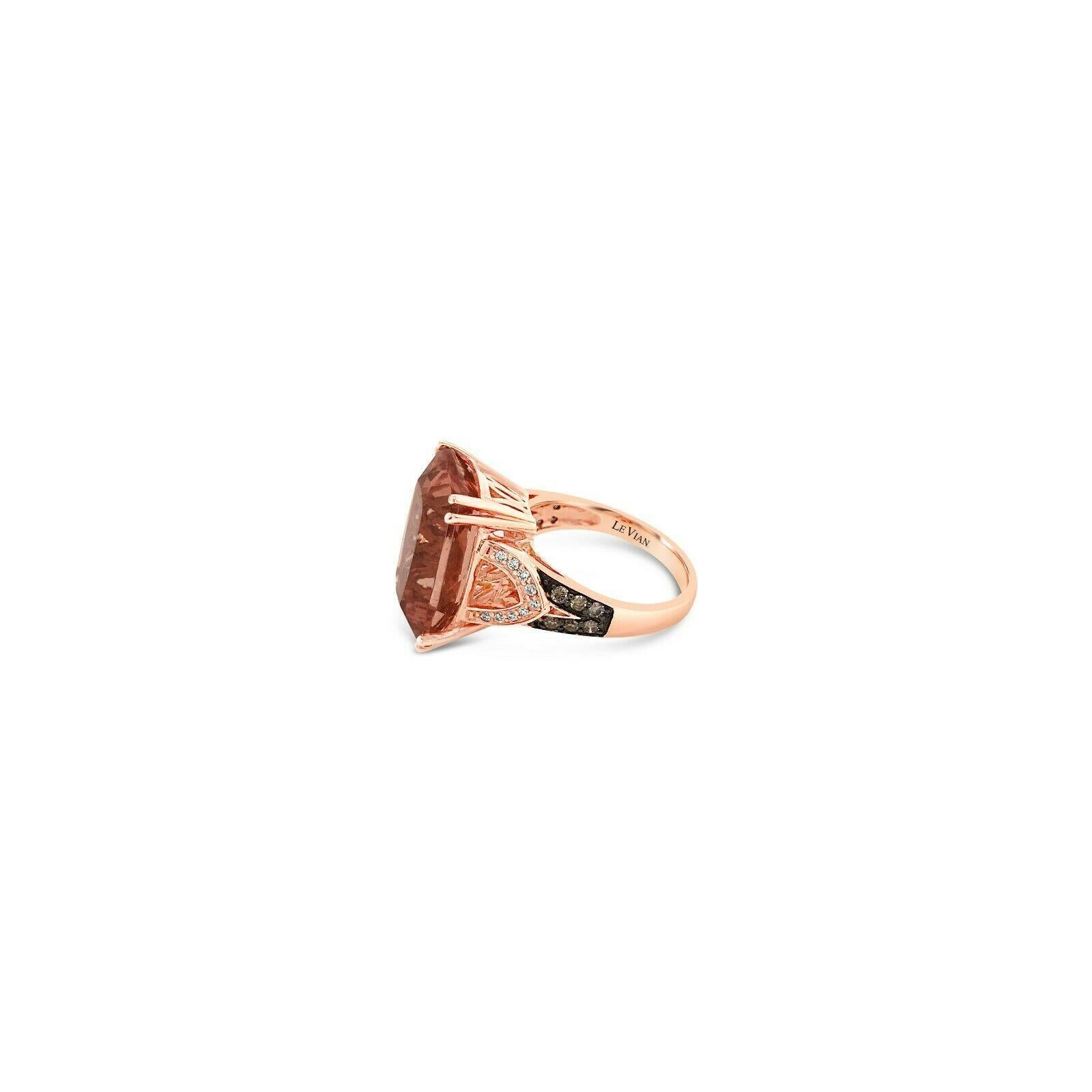 Le Vian Chocolatier® Ring featuring 10 3/4 cts. Peach Morganite™, 1/5 cts. Chocolate Diamonds® , 1/10 cts. Vanilla Diamonds® set in 14K Strawberry Gold®