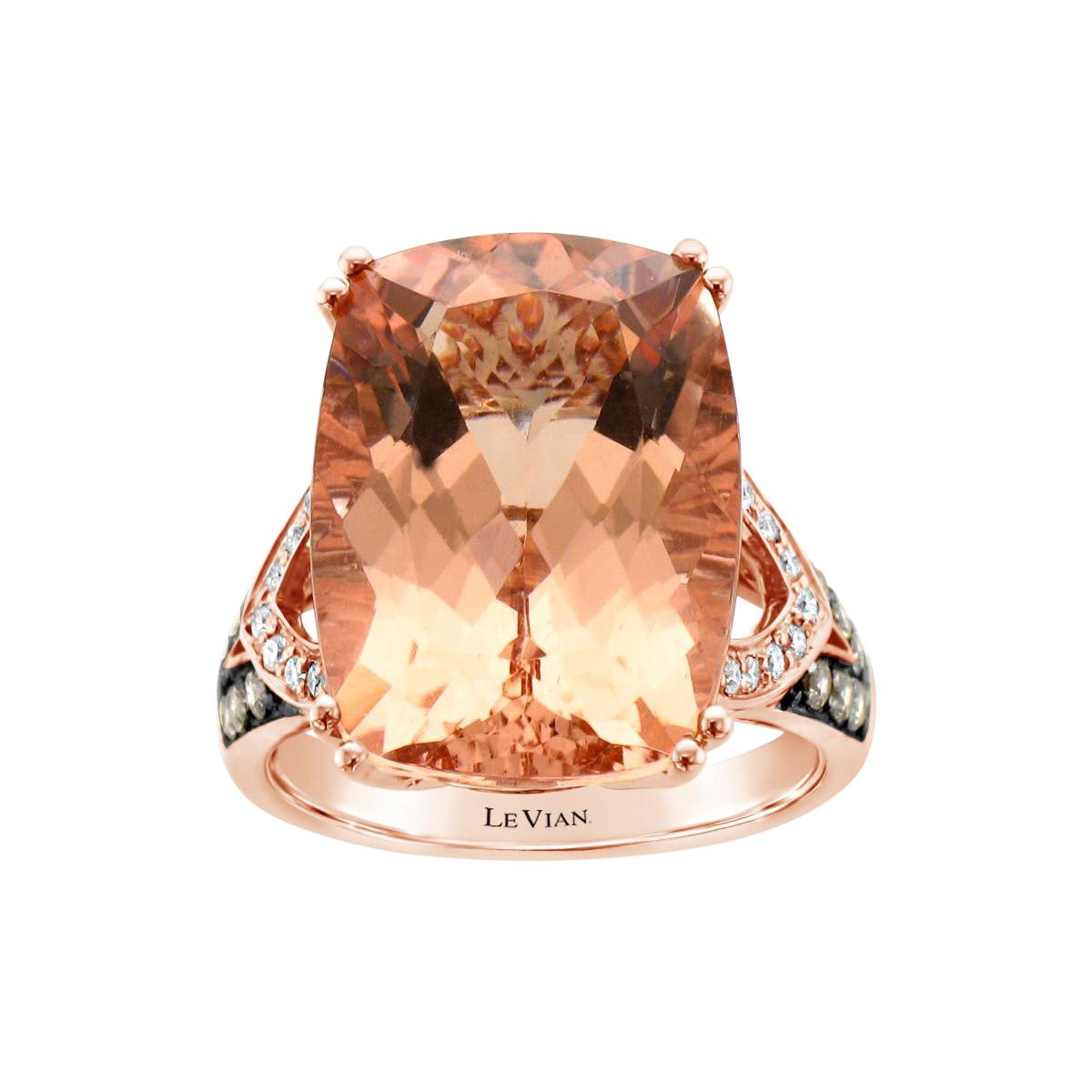 LeVian 14k Rose Gold Pink Morganite Chocolate Brown Round Diamond Cocktail Ring