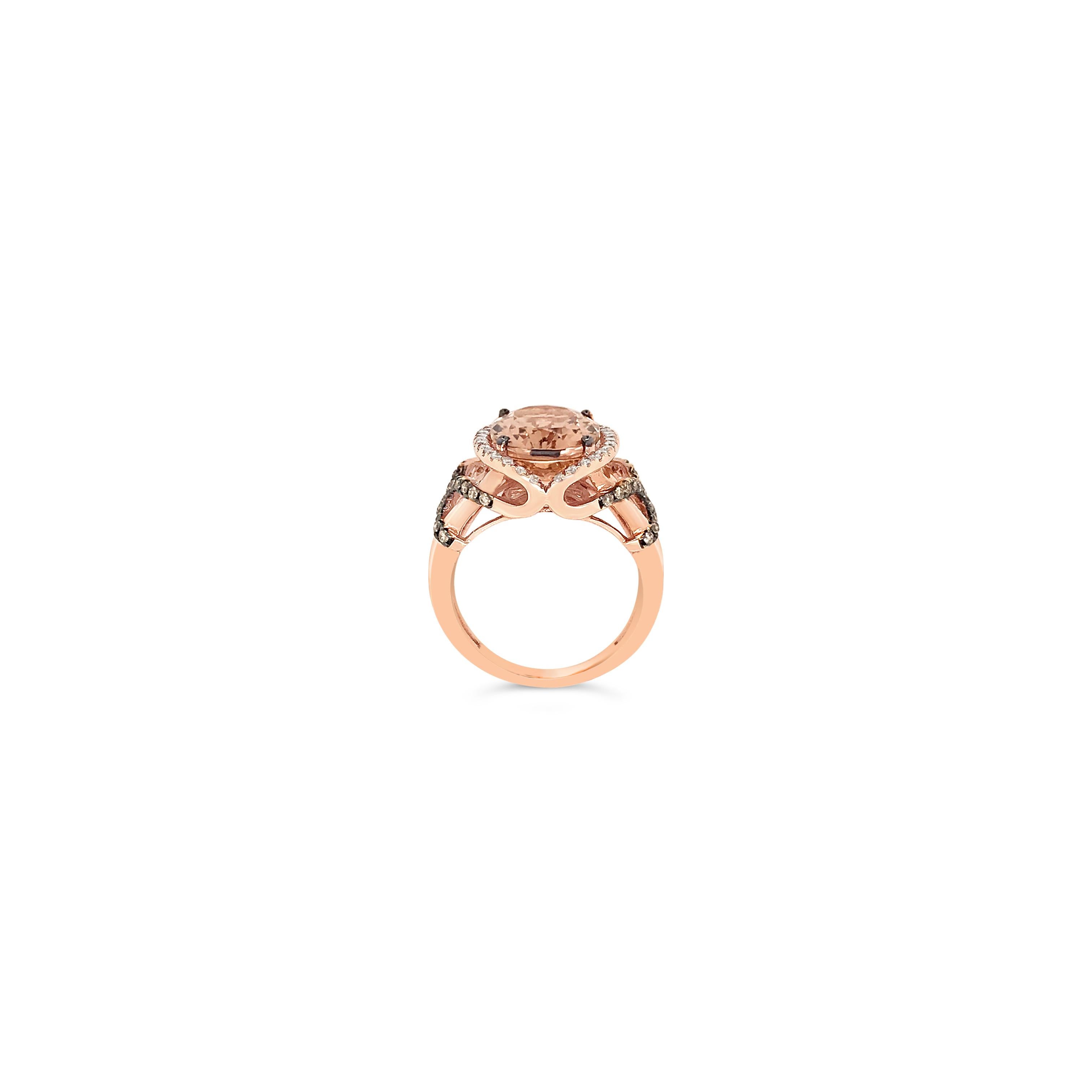 LeVian 14K Rose Gold Pink Morganit Schokolade Brown Runde Diamant Halo Ring Damen im Angebot