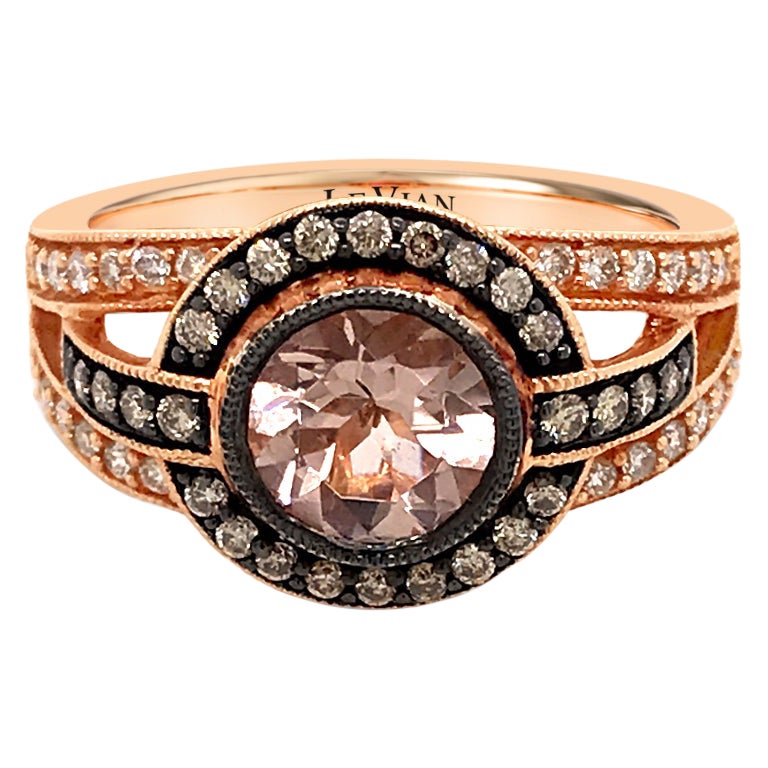 LeVian 14K Rose Gold Pink Morganite Round Brown Diamond Fancy Cocktail Halo Ring