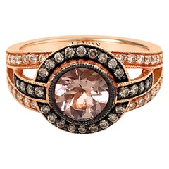 LeVian 14K Rose Gold Pink Morganite Round Brown Diamond Fancy Cocktail Halo Ring