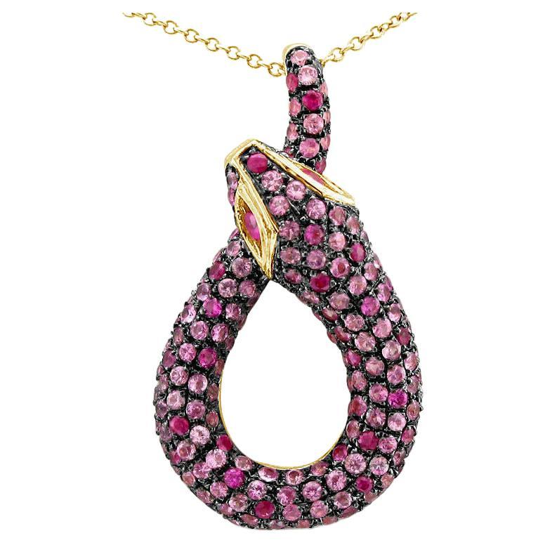 LeVian 14K Rose Gold Pink Sapphire Beautiful Pretty Snake Pendant Necklace For Sale