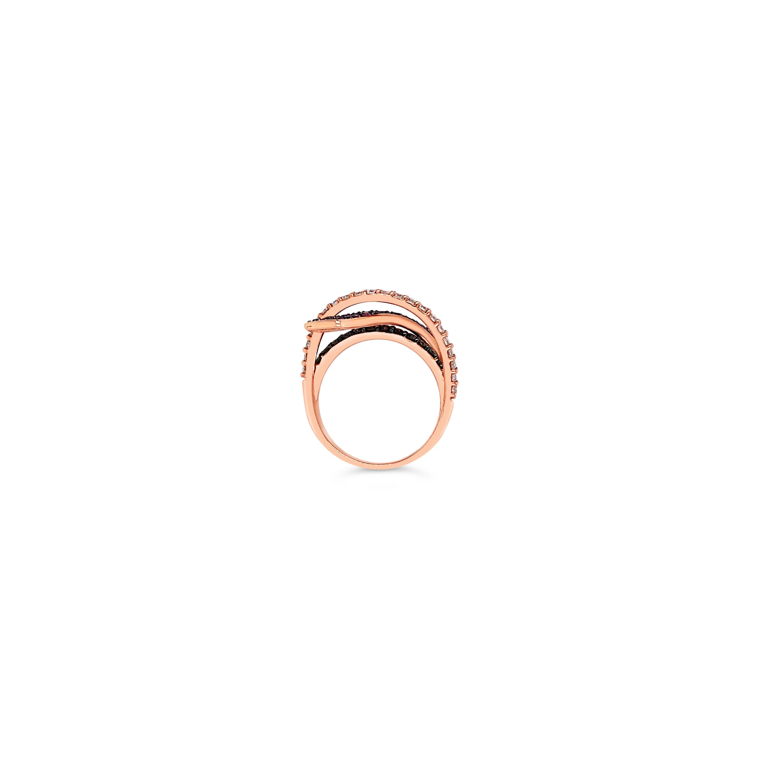 LeVian 14K Rose Gold Pink Sapphire Round Chocolate Brown Diamond Cocktail Ring In New Condition In Great Neck, NY