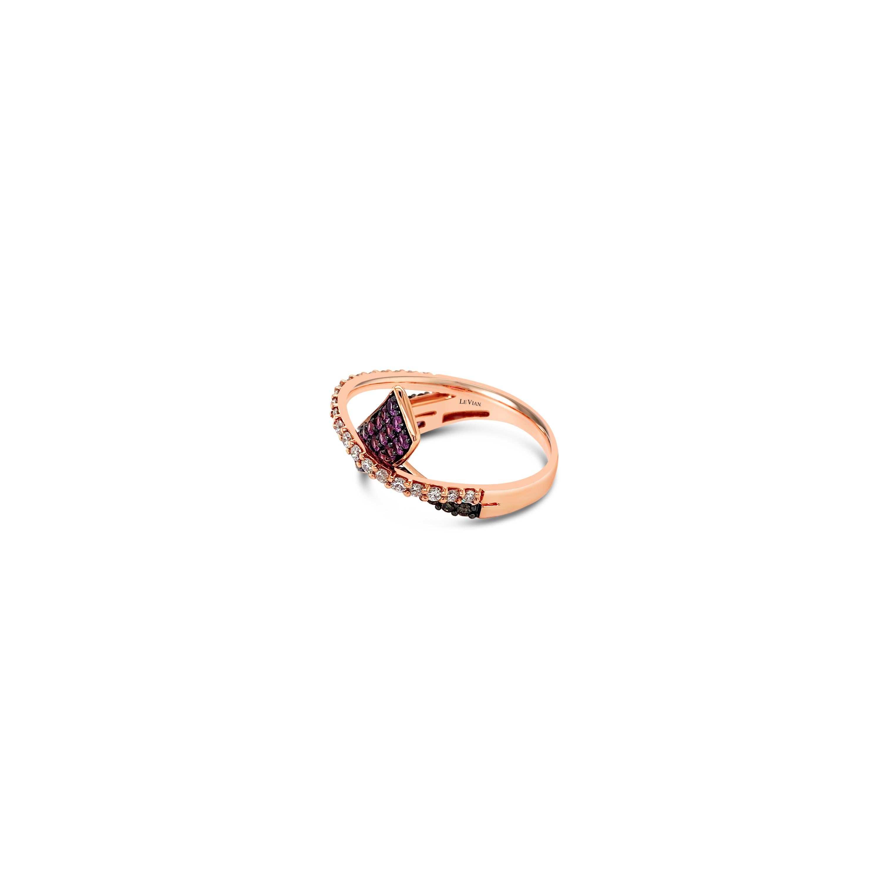 Women's LeVian 14K Rose Gold Pink Sapphire Round Chocolate Brown Diamond Cocktail Ring