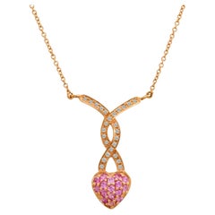 LeVian 14K Rose Gold Pink Sapphire Round Diamond Love Heart Pendant Necklace