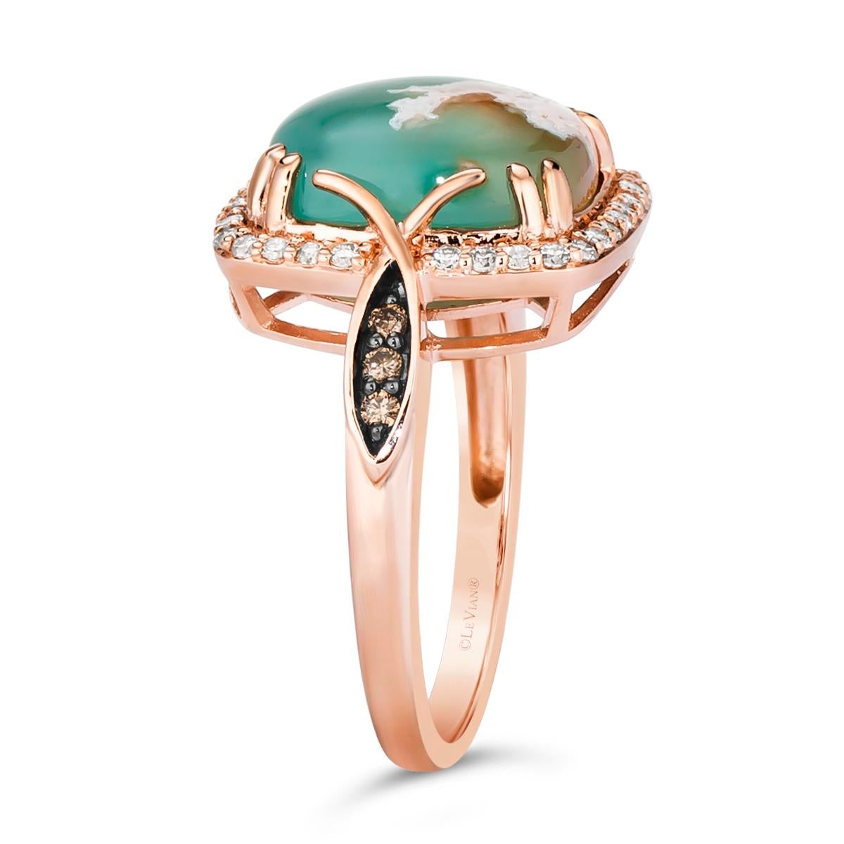 LeVian 14K Rose Gold Plated .925 Sterling Silver Cushion Shaped Green Aquaprase In New Condition For Sale In Great Neck, NY
