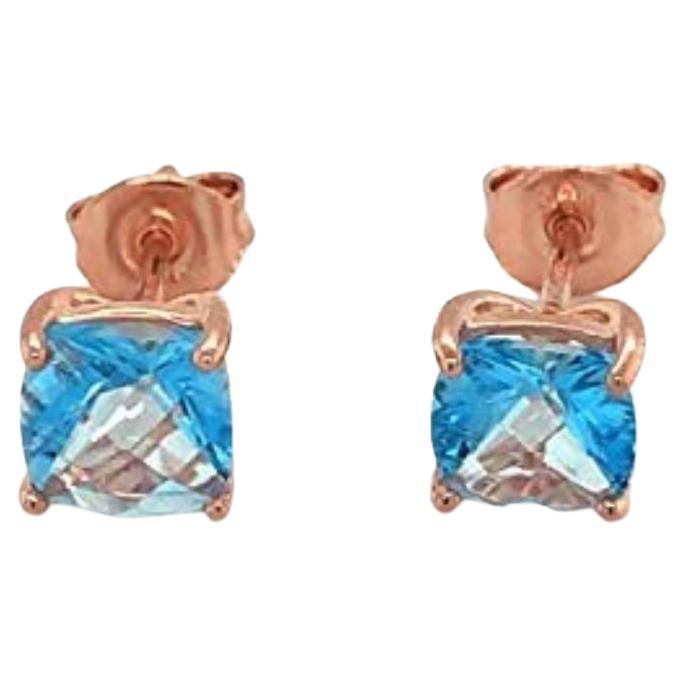 LeVian 14K Rose Gold Plated .925 Sterling Silver Square Cushion Cut Blue Topaz 4 For Sale