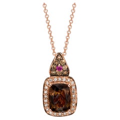 LeVian 14K Rose Gold Red Rhodolite Garnet White/Chocolate Diamond Halo Pendant