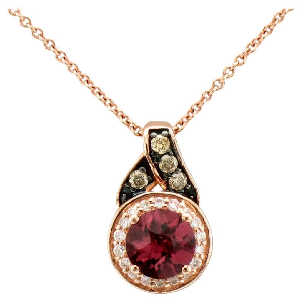 Levian 14K Rose Gold Red Rhodolite Garnet White Chocolate Diamond Pendant For Sale