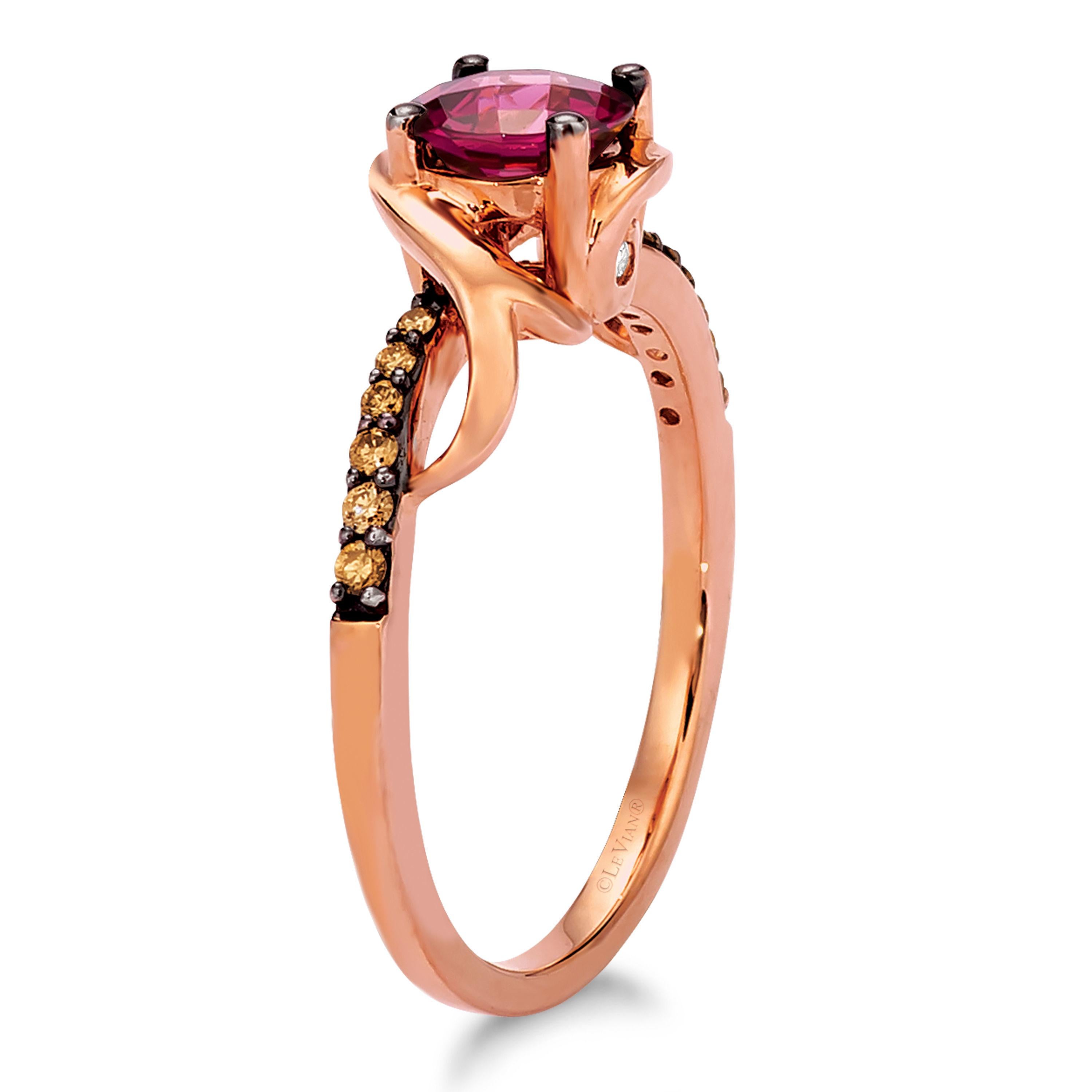 LeVian 14K Rose Gold, Rhodolite Garnet Chocolate Diamond Bypass Ring - Size 5.5