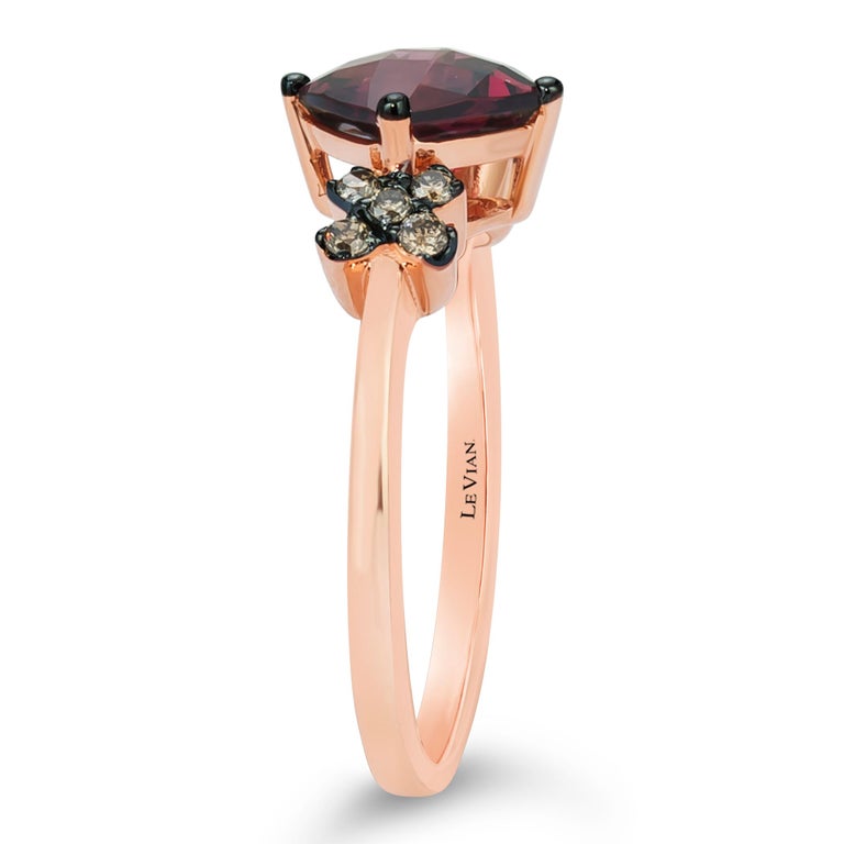LeVian 14K Rose Gold, Rhodolite Garnet Chocolate Diamond Ring - Size 5.25