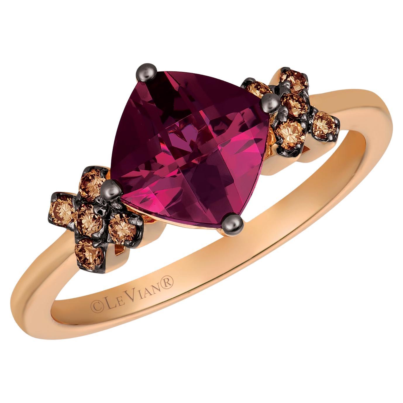 Levian 14K Rose Gold Rhodolite Garnet Chocolate Diamond Ring For Sale