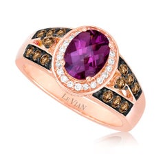 LeVian 14K Rose Gold Rhodolite Garnet Round Brown Diamond Halo Cocktail Ring