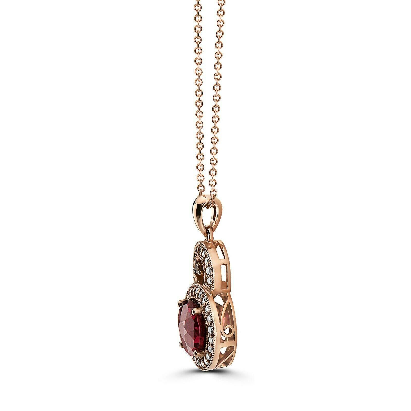LeVian 14K Rose Gold Rhodolite Garnet Round Brown Diamonds Halo Pendant Necklace For Sale 1