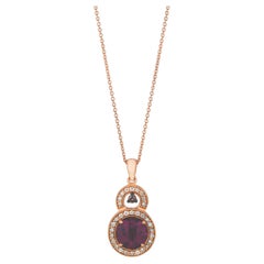 LeVian Collier pendentif en or rose 14 carats, grenat rhodolite, grenat rond et diamants bruns en forme de halo