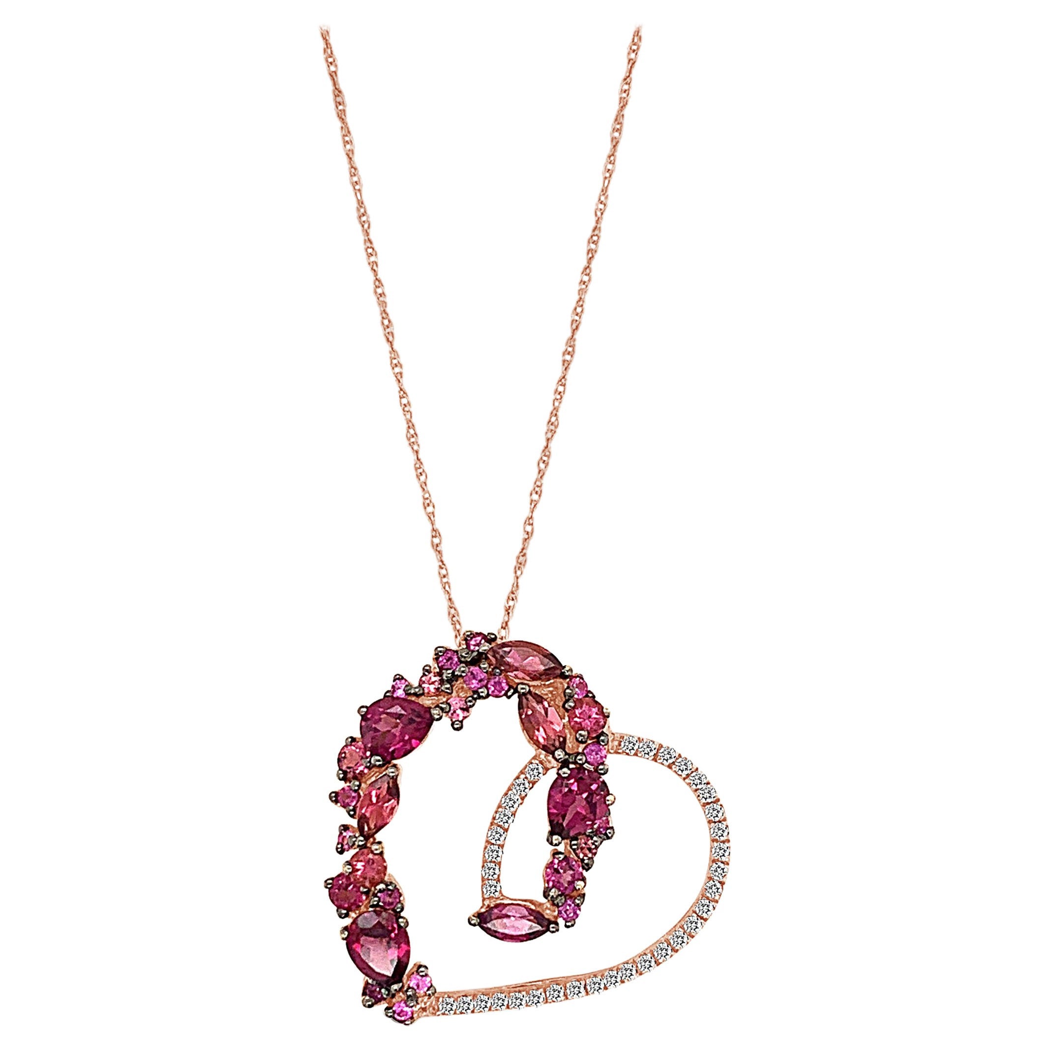 LeVian 14K Rose Gold Rhodolite Garnet, Tourmaline 
White Topaz Pendant Necklace