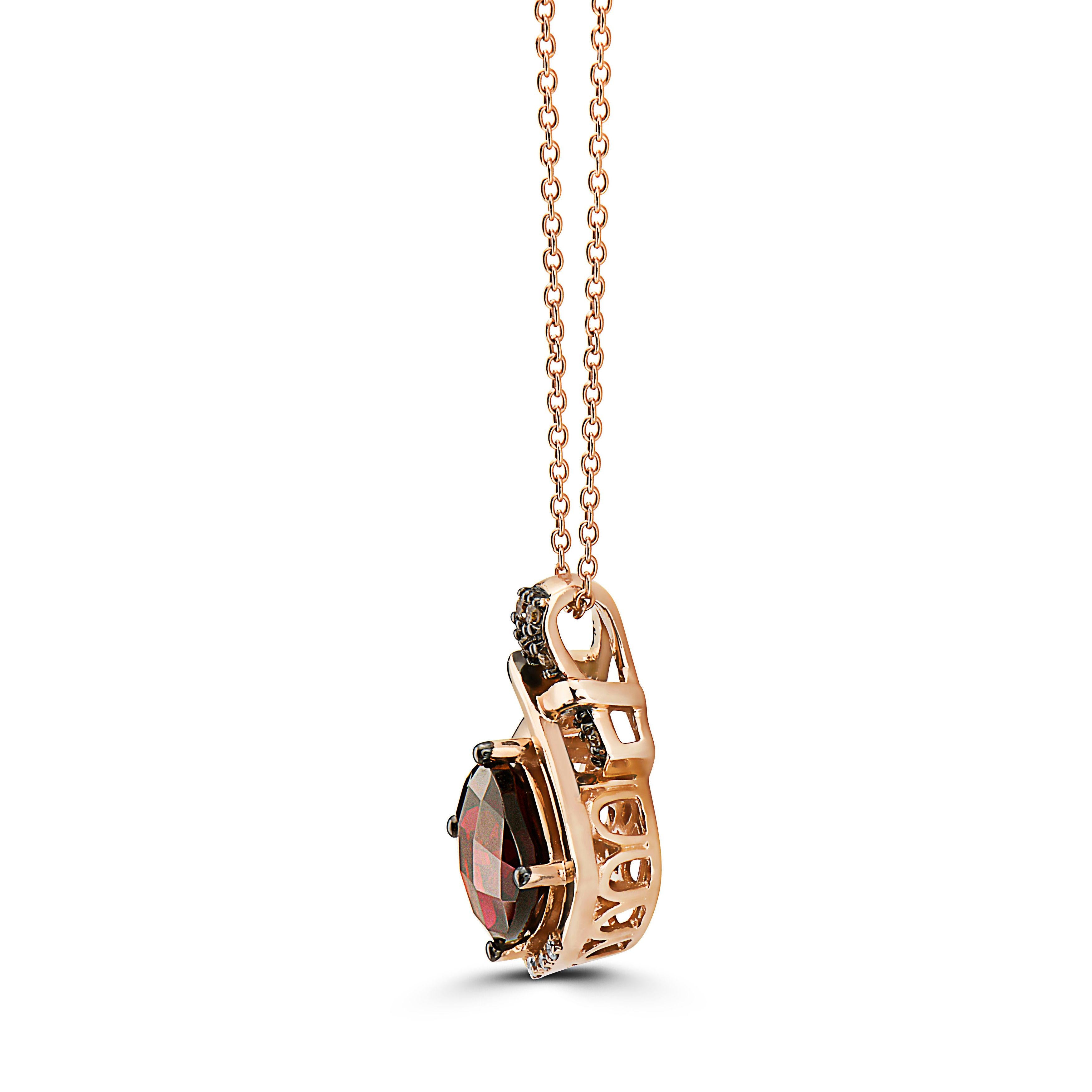 Levian 14 Karat Roségold Rhodolith Granat Weiß Schokolade Diamant Anhänger Halskette im Zustand „Neu“ in Great Neck, NY