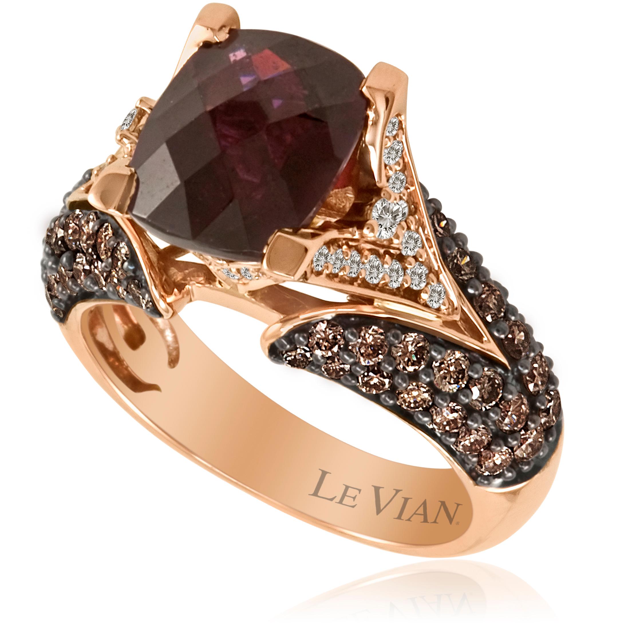 Women's LeVian 14K Rose Gold Rhodolite Round Chocolate Brown Diamond New Cocktail Ring