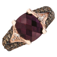 LeVian 14K Rose Gold Rhodolite Round Chocolate Brown Diamond New Cocktail Ring