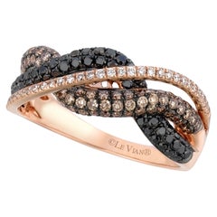 LeVian 14K Oro Rosa Redondo Negro Chocolate Marrón Diamantes Anillo de Cóctel con Clase