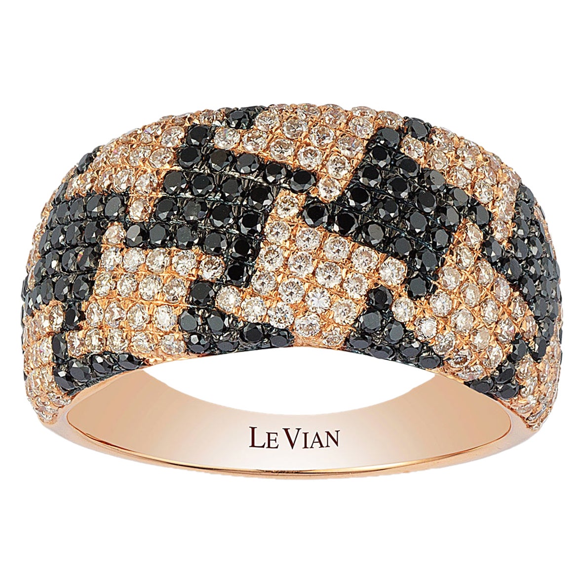 LeVian Bague cocktail élégante et fantaisie en or rose 14 carats avec diamants noirs ronds et ronds