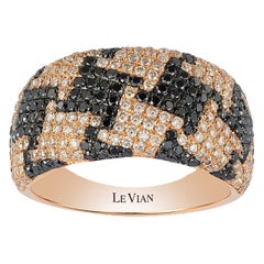 LeVian Bague cocktail élégante et fantaisie en or rose 14 carats avec diamants noirs ronds et ronds