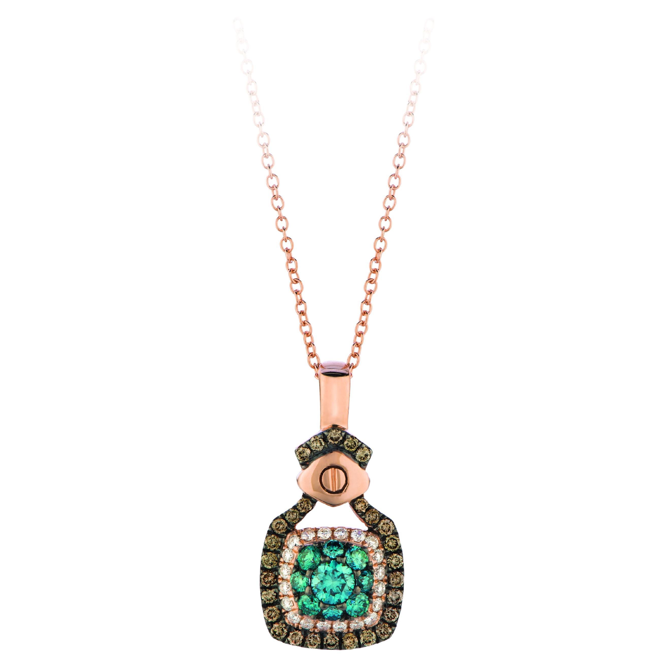 LeVian Collier pendentif classique en or rose 14 carats avec diamants ronds bleus chocolat bruns
