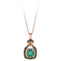 LeVian Collier pendentif classique en or rose 14 carats avec diamants ronds bleus chocolat bruns