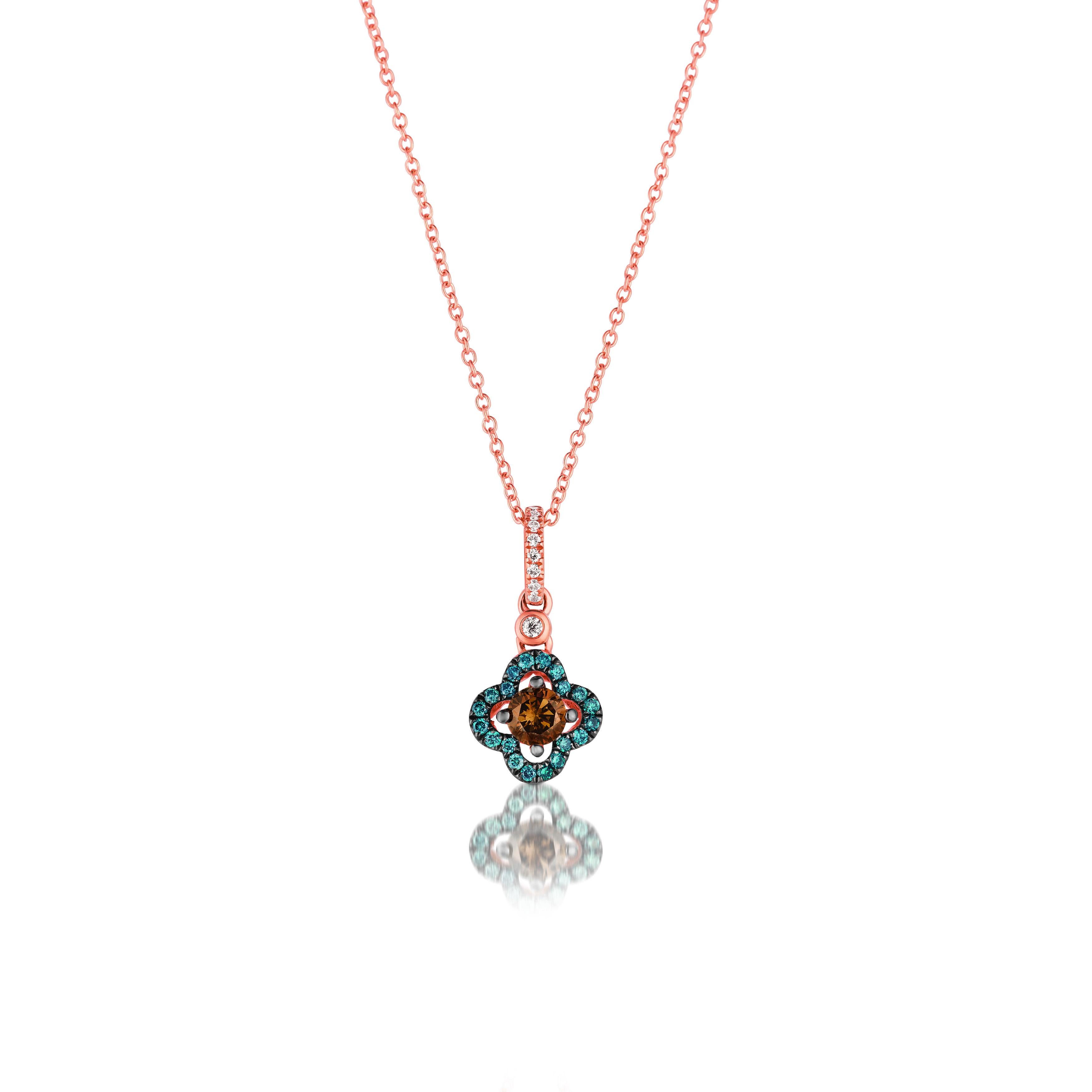 Levian 14K Rose Gold Round Blue Chocolate Brown Diamond Classy Pendant Necklace